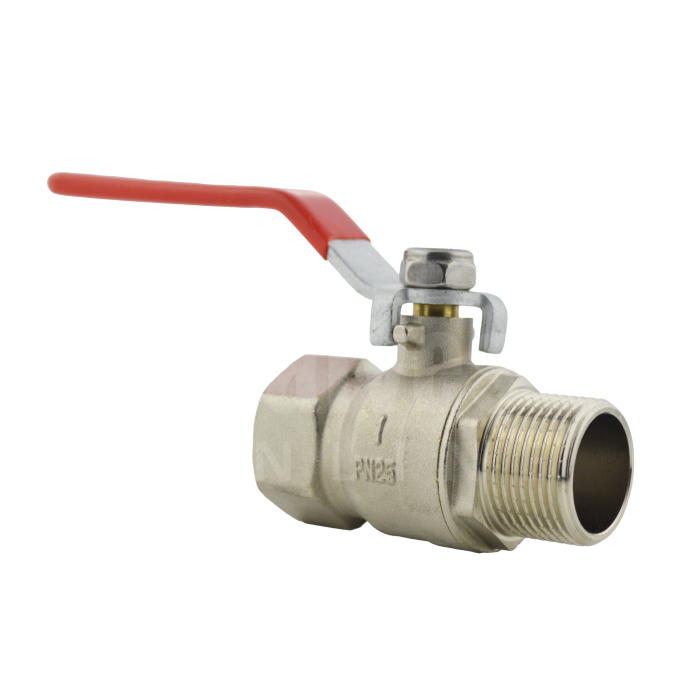 Economy BSP Male x Female NP Brass Ball Valve Red Handle