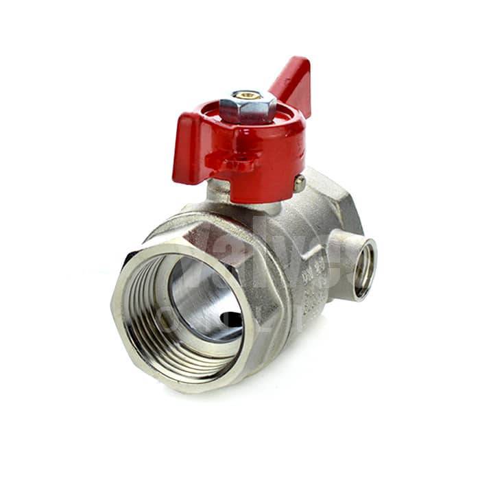 Economy Brass Ball Valve With Drain Plug Red Butterfly Handle