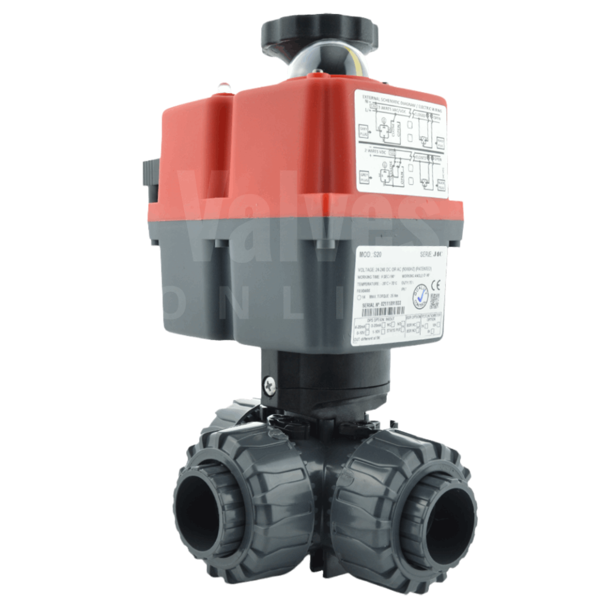 J+J Electric Actuated Durapipe PVC 3 Way Ball Valve – BSP Screwed