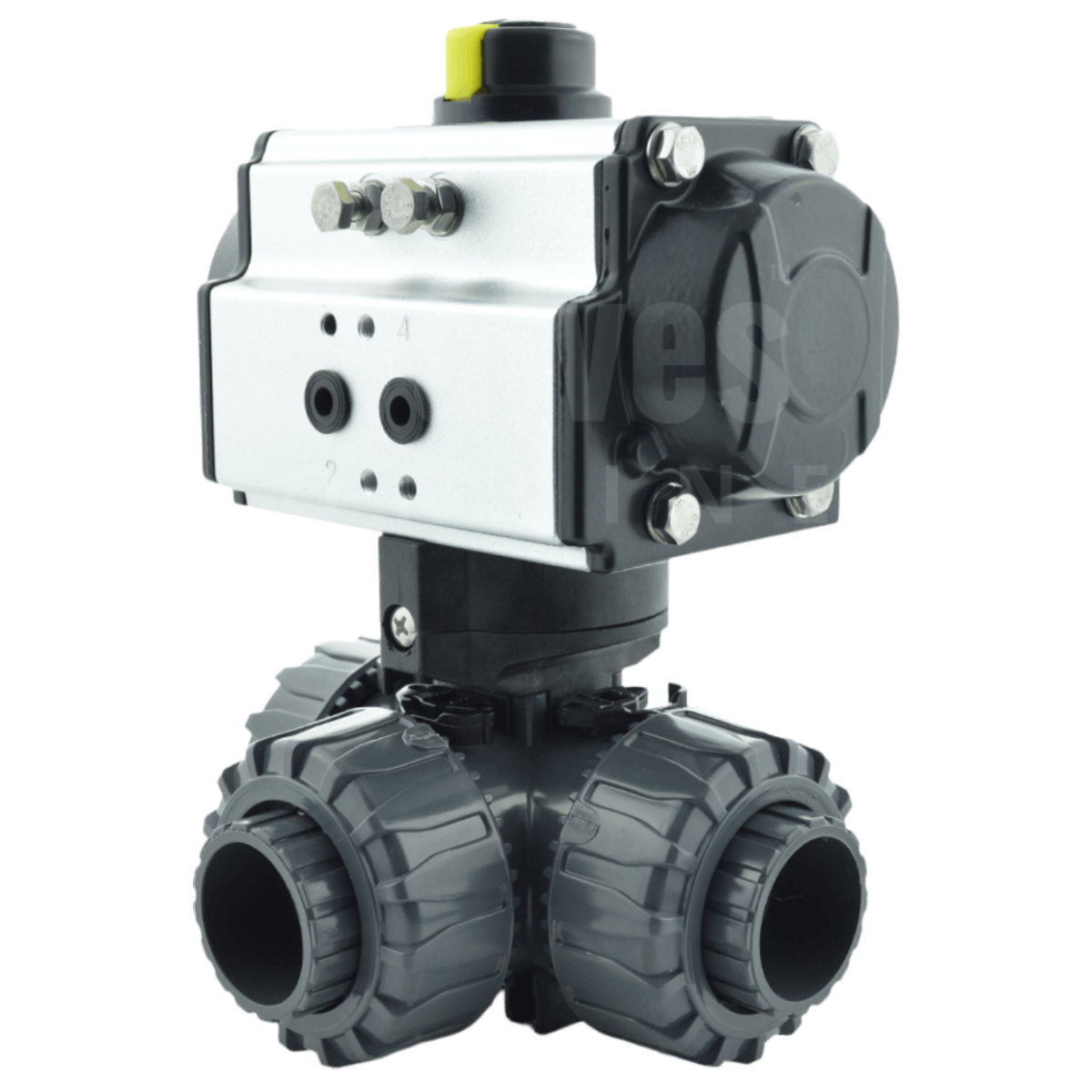 Pneumatic Actuated Durapipe PVC 3 Way Ball Valve – BSP Screwed
