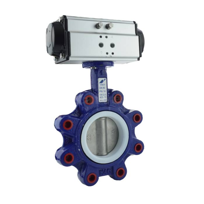 Pneumatic Actuated Lugged PN16 Butterfly Valve - PTFE Lined