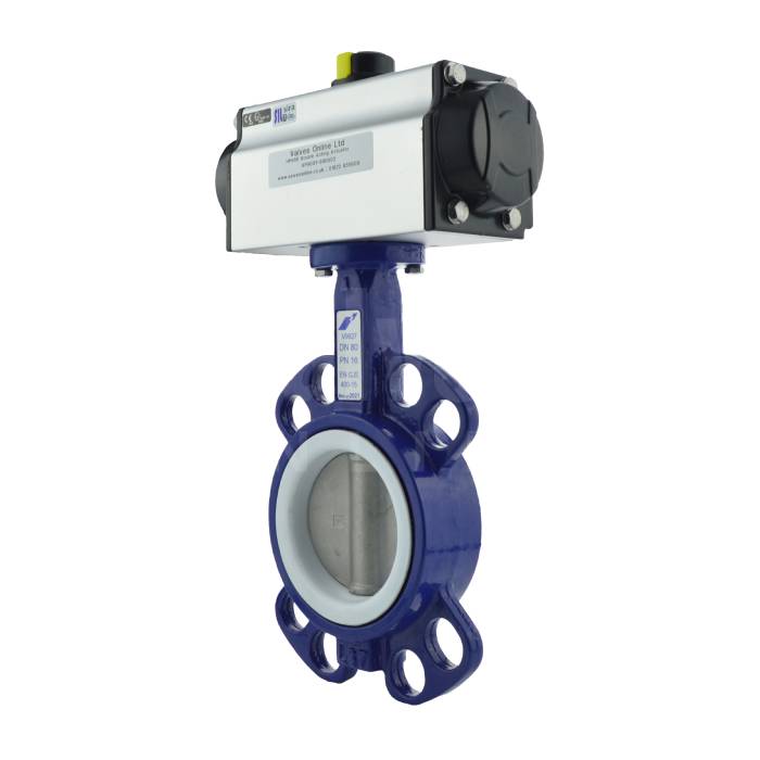 Pneumatic Actuated Wafer Pattern Butterfly Valve - PTFE Lined