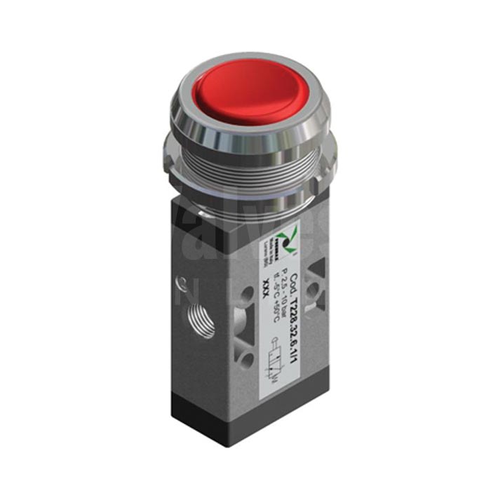 Series T228 Push Button Ø30 Pneumatic Valve 3/2 & 5/2 - 1/8"