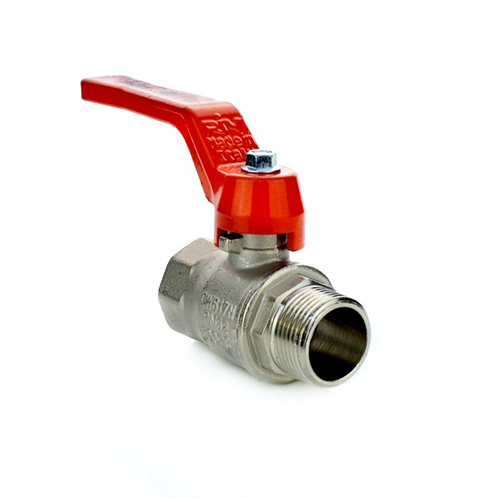 Standard Pattern Brass Ball Valve Male x Female - Red Aluminium Lever