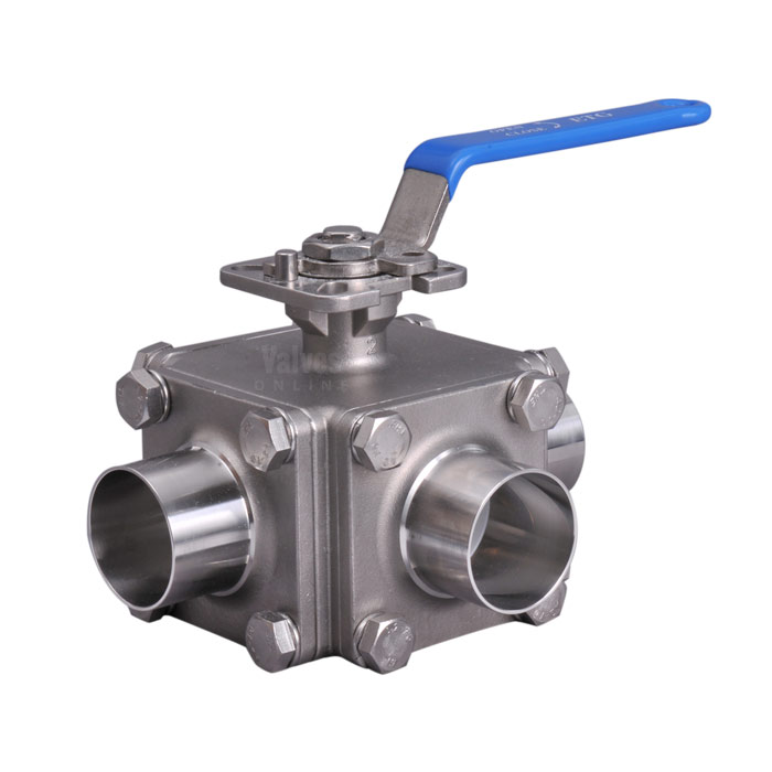 3 Way Sanitary Weld End Direct Mount Ball Valve