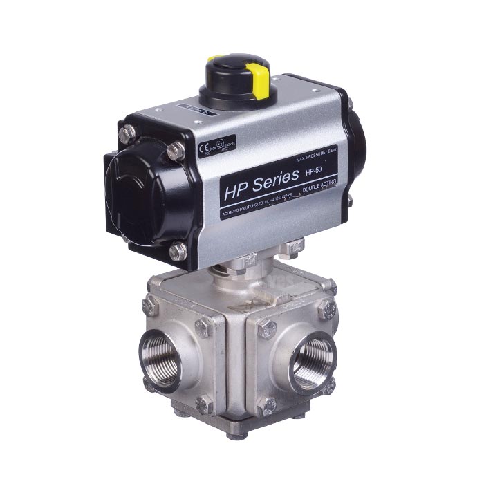 Series 33 Pneumatic Actuated 3 Way Full Bore Ball Valve